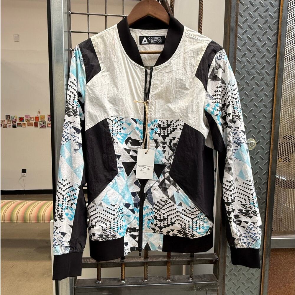 Vintage Control Sector Windbreaker Mens Large White Graphic Print FullZip